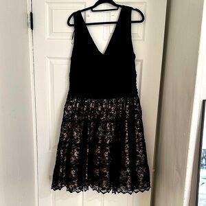 S.L. Fashions Black and Cream Lace Midi Dress